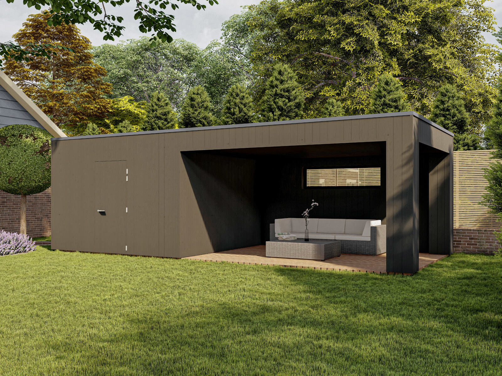tuinhuis met overkapping in houtskeletbouw_ Tuinartikelenoutlet.nl