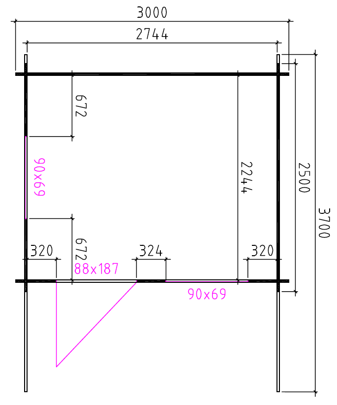 Blokhut 3026 Interflex 300 x 250 cm + Luifel 120 cm - Afbeelding 3
