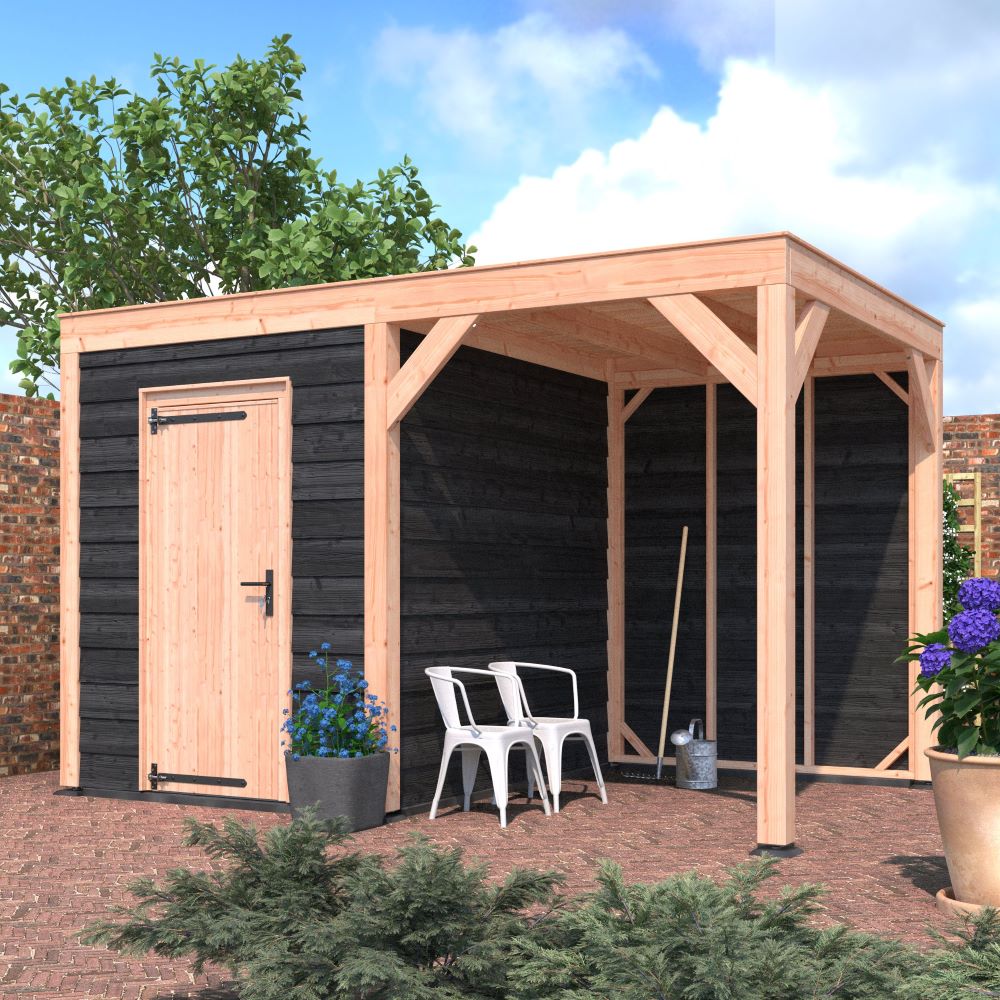 tuinhuis met overkapping_zwart zweeds rabat